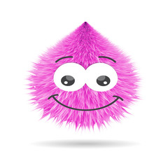 fluffy pompom fur ball isolated vector. cartoon emotions face smiley