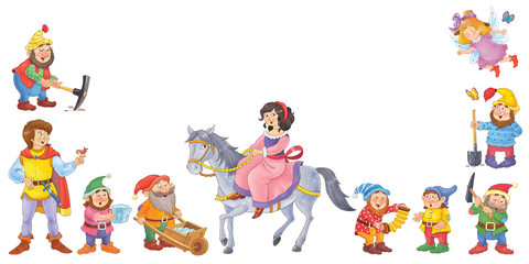 A big poster with cute fairy tale characters. Illustration for children. Cute and funny cartoon characters