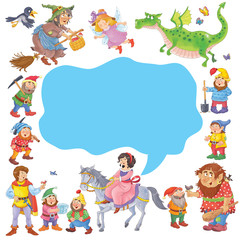 Obraz na płótnie Canvas A big poster with cute fairy tale characters. Illustration for children. Cute and funny cartoon characters