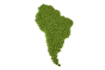 South America map from green grass, 3D rendering