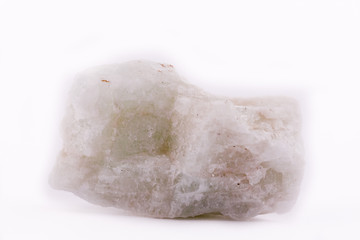 macro mineral aquamarine stone on a white background
