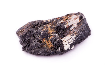 Macro mineral stone Tourmaline on white background