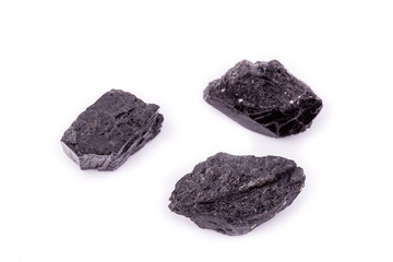 Macro mineral stone Tourmaline on white background