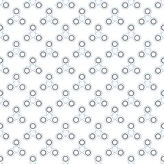 Background from blue contours children fidget spinners on white background. Playing backdrop of hand twisting toys with bearings in a row next to each other and alternately under him 