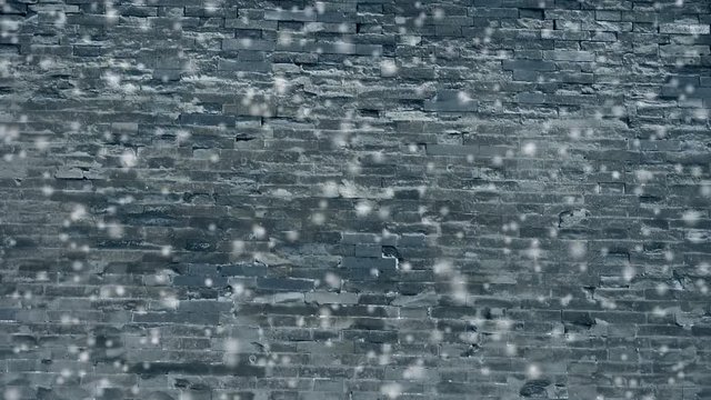 Ancient city Great Wall texture in winter snow.Weathering of masonry.