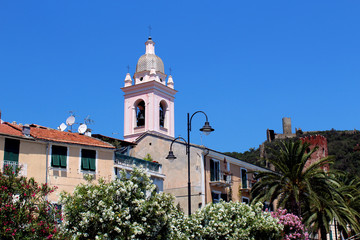 Obraz premium Ancient belfry (campanile) in Noli old town (Liguria)