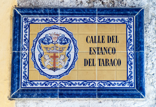 Colorful street name sign in Cartagena, Colombia