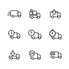 delivery truck icons set thin line on white background