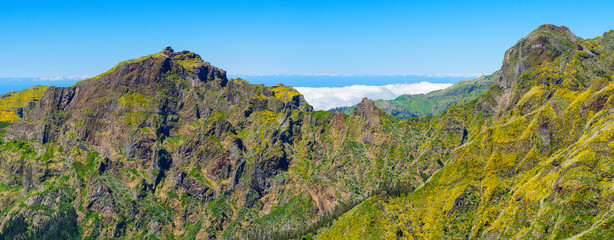 Fototapeta na wymiar View of mountains on the route Pico Ruivo - Encumeada, Madeira Island, Portugal, Europe.