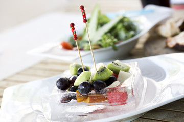 Fruit salad in ice cube 