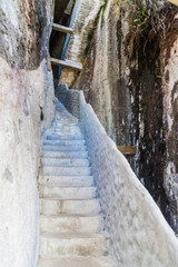 Steep steps rising up Piedra el Penol, Colombia.