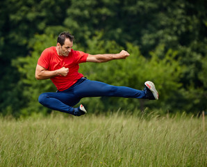 Kickbox fighter training outdoor