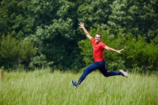 Happy Man Jumping For Joy