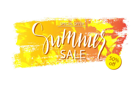 Summer sale banner. Tropical background with palm trees. Vector illustration EPS10.