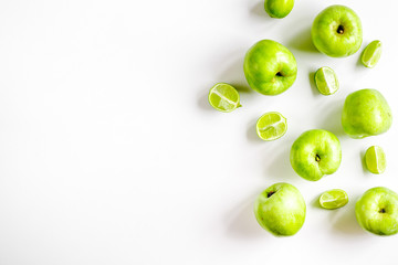 ripe green apples white table background top view space for text