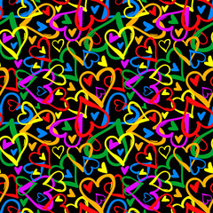 Gay pride rainbow colored hearts seamless pattern.