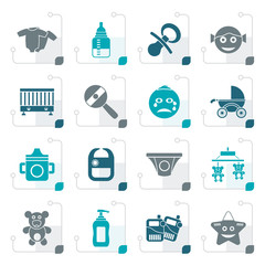Stylized Baby, children and toys icons - vector icon set