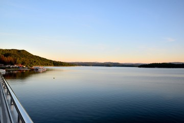 Lake Solina view from the top of the dam at sunset