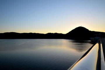 Lake Solina view from the top of the dam at sunset