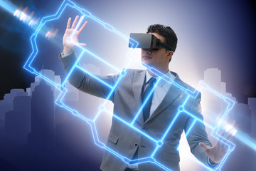 Architect modelling floor plan with vr glasses