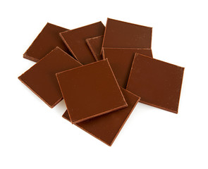 thin pieces of chocolate isolated on white