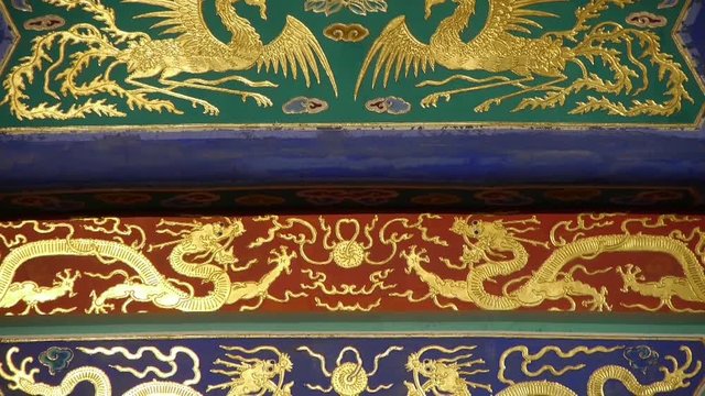 Magnificent Painted Carved beam girders.China Beijing ancient architecture.