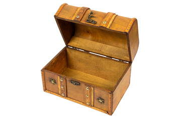 Open old wooden chest on white background