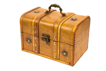 Old wooden chest on white background