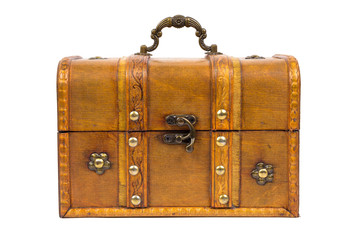 Old wooden chest on white background