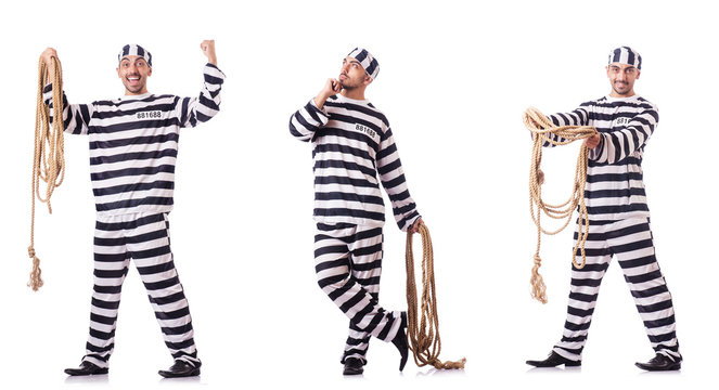 Convict criminal in striped uniform