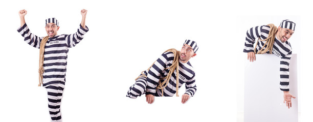 Convict criminal in striped uniform