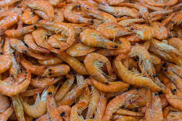 Shrimps background texture. A lot of sea shrimp or pattern of krill. Sea food like shrimp or krill on the street food festival.