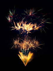 Fireworks explosions isolated on black background