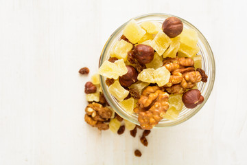 Breakfast with dried fruits and nuts