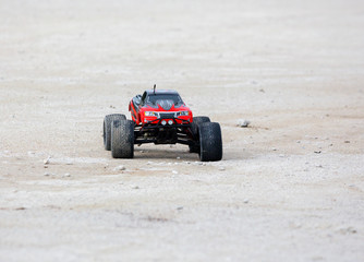 Radio controlled car model in race