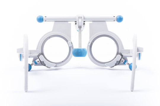 Trial frame used in prescription of eyeglasses, close up