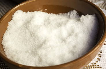 Salt in wooden bowl