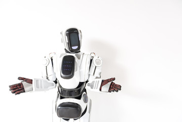 Android is posing while spreading his hands
