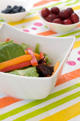Summer Salad with Cherries and Blueberries in the Background