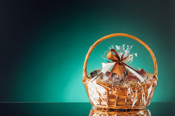gift basket on emerald background
