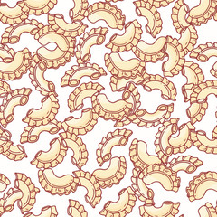 Hand drawn pasta creste di gallo seamless pattern. Background for restaurant or food package design