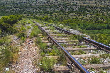 Railway in mountains background.