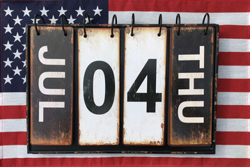 Thursday July 04 calendar with american flag background