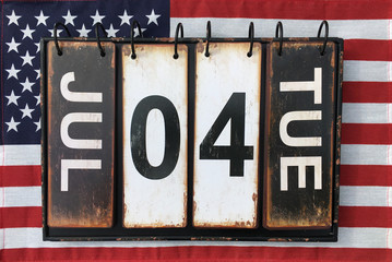Tuesday July 04 calendar with american flag background