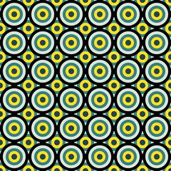 Seamless colorful pattern made by vivid circles of yellow, green and black