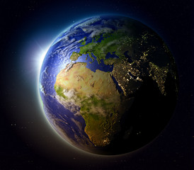 Obraz na płótnie Canvas EMEA region from space at sunset