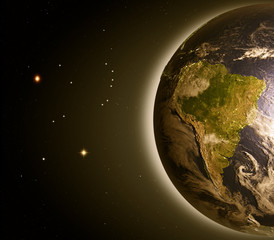 South America from space at dawn