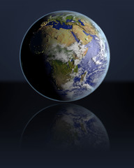 Globe facing Africa in dark