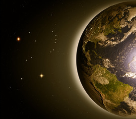 Americas from space at dawn