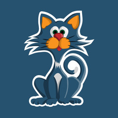 Blue cat sticker on blue background
